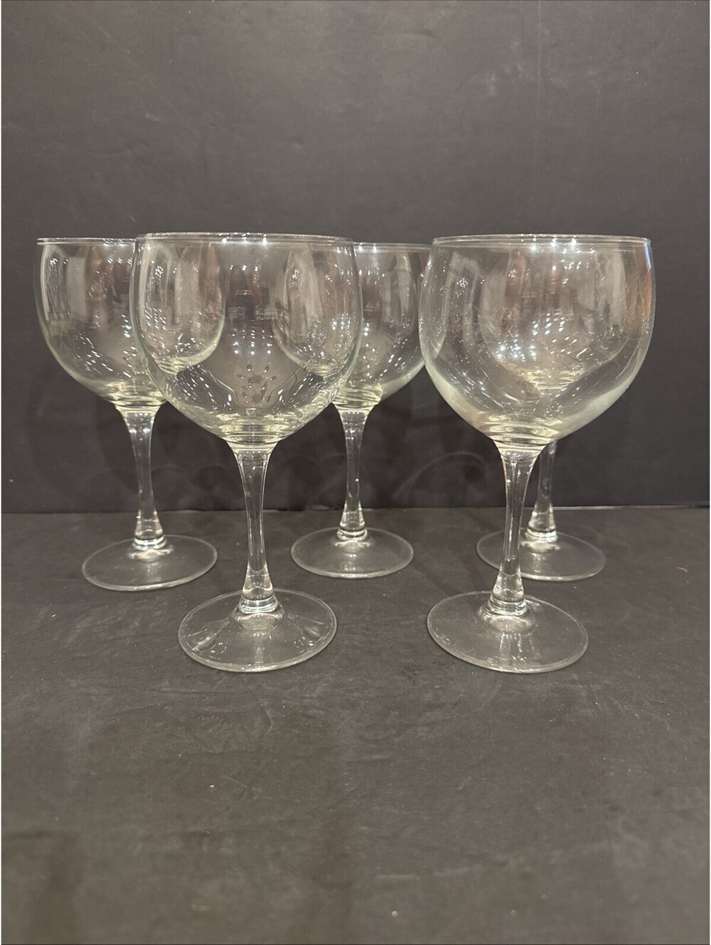 Set of 5 Balloon Wine Glasses Goblets Clear Classic Design 6.5” H